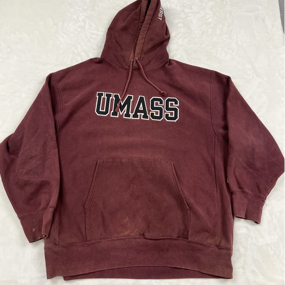Champion Hoodie Mens XXL Maroon UMass Amherst Reverse Weave Pullover Sweatshirt